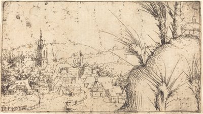 Landskab med en by til venstre, 1549. af Augustin Hirschvogel