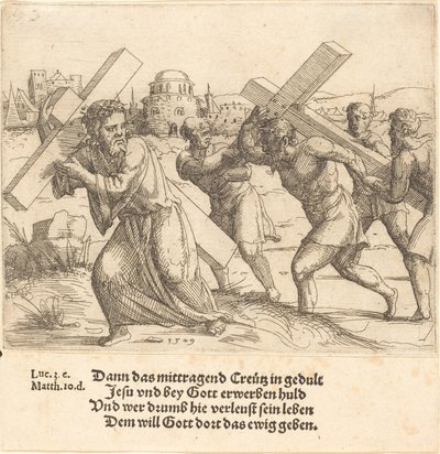 Mennesket bærer korset efter Kristus, 1549. af Augustin Hirschvogel