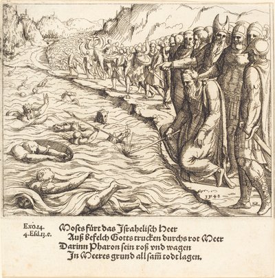 Moses lukker Det Røde Hav, 1548. af Augustin Hirschvogel