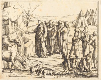 Moses slår klippen. af Augustin Hirschvogel