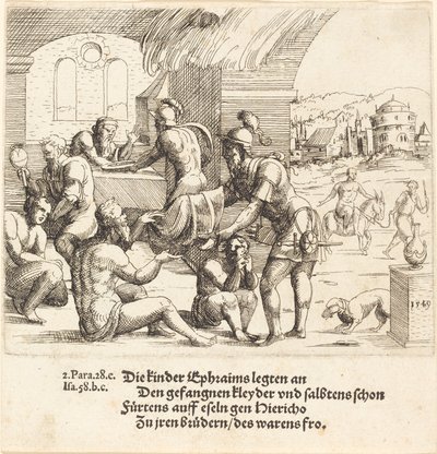 Mændene fra Ephraim passer på deres fanger og returnerer dem til Jerico, 1549. af Augustin Hirschvogel
