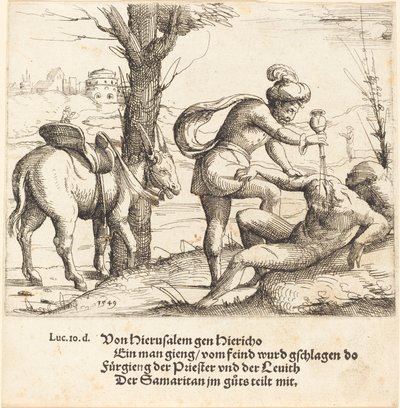 Lignelsen om den barmhjertige samaritaner, 1549. af Augustin Hirschvogel