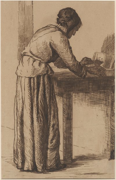 Gammel kvinde arbejder af Augustin Théodule Ribot