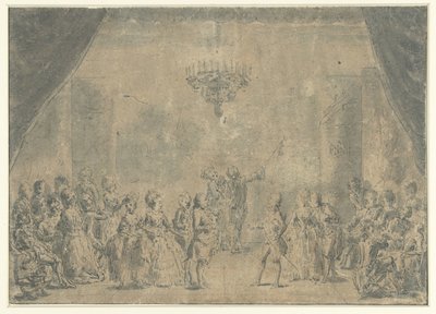 En reception, præsenteret på en scene af Augustin de Saint Aubin (manner of)