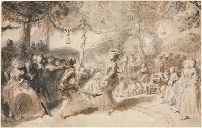 Udklædte dansere, der optræder i en haveværtshus, 1756. af Augustin de Saint Aubin
