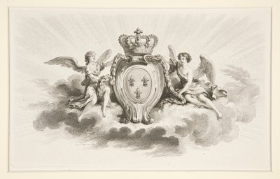 Royal Crest with Fleurs de Lis Flankeret af engle, reproduktion fra det 19. århundrede af Augustin de Saint Aubin