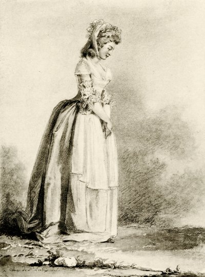 Studie af en ung dame af Augustin de Saint Aubin