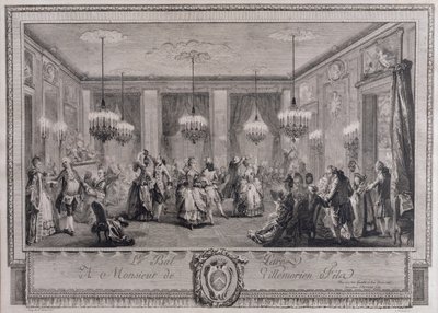 Aftenkjolebal i Monsieur de Villemorien Filas hus, indgraveret af L. Provost (se også 55452) af Augustin de Saint Aubin