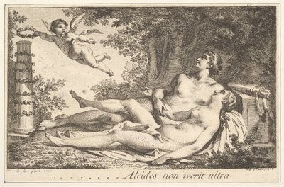 Miniaturebillede ud for navnet på Aug. de St. Aubin Vignette ved siden af ​​navnet Augustin de S..., 1762. af Augustin de Saint Aubin