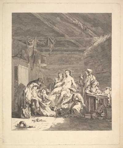 Vignette af første bind, side 165: Brug af russerne efter ægteskabet og før brylluppet..., 1767. af Augustin de Saint Aubin