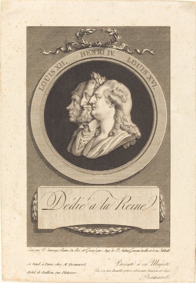 Ludvig XVI, Henri IV og Ludvig XII af Augustin de Saint Aubin after Piat Joseph Sauvage