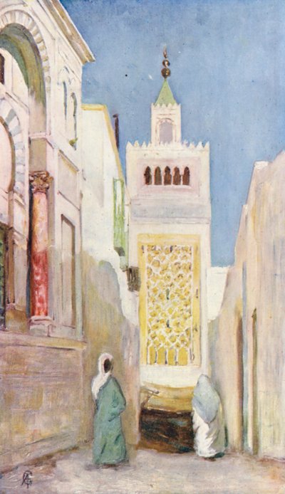 En gade i Tunis (farvelitografi) af Augustine Fitzgerald