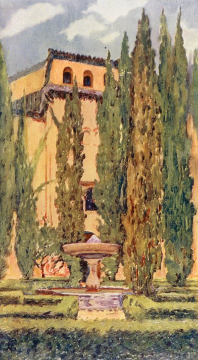 Lindaraxas hof, Alhambra (farvelitografi) af Augustine Fitzgerald