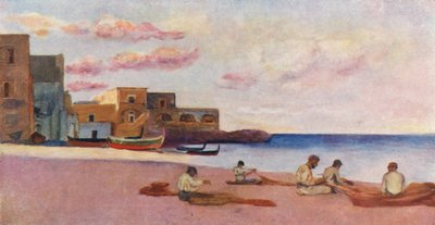 Aften på stranden ved Ischias marina (farvelitografi) af Augustine Fitzgerald