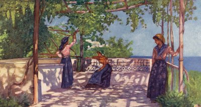 Bønder under vinrankerne, Casamicciola, Ischia (farvelitografi) af Augustine Fitzgerald