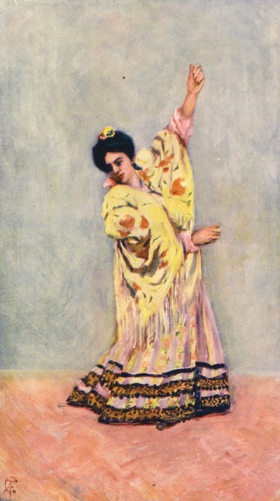 Spansk sigøjner, der danser tanga (farvelitografi) af Augustine Fitzgerald