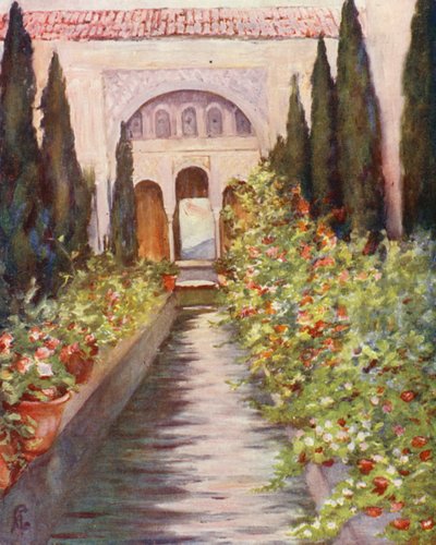 Kanalen i Generalife-haven, Granada (farvelitografi) af Augustine Fitzgerald