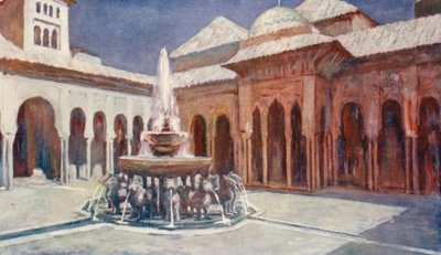 Løvernes hof, Alhambra (farvelitografi) af Augustine Fitzgerald