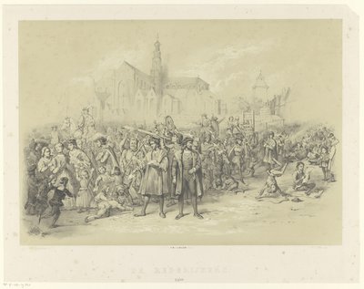 Retorikere uddeler pjecer The Rederijkers 1500 (titel på objekt) af Augustinus Jacobus Bernardus Wouters