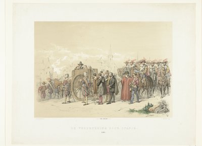Bortførelse af civile i fangenskab af spanske soldater, 1567 The Tribulation by Spain (titel på objekt) af Augustinus Jacobus Bernardus Wouters