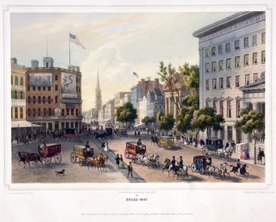 Broad-Way, pub. 1850 (farve litho) af Augustus (after) Kollner