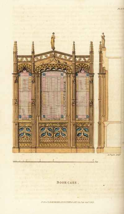 En gotisk bogkasse af Augustus Charles (after) Pugin