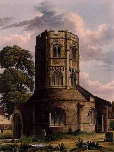 Church of the Holy Sepulchre, Cambridge, fra "The History of Cambridge", graveret af J. Hill, udgivet af R. Ackermann. af Augustus Charles (after) Pugin