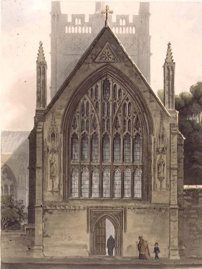 Ydre af Merton College, vendt mod nordvinduet i Ante-kapellet, illustration fra 