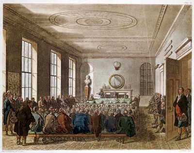Møde i Agricultural Society, London, 1808-1810 af Augustus Charles Pugin, Thomas Rowlandson