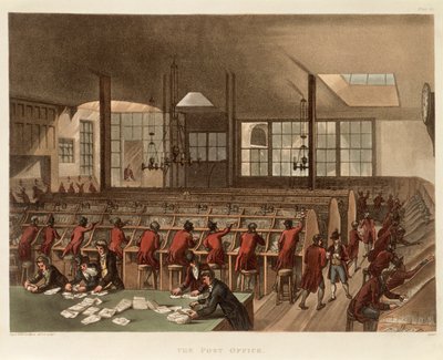 Postkontoret, c1808 af Augustus Charles Pugin, Thomas Rowlandson