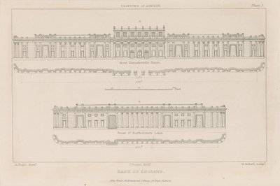Bank of England, Sir John Soanes sydfront, 1823 af Augustus Charles Pugin