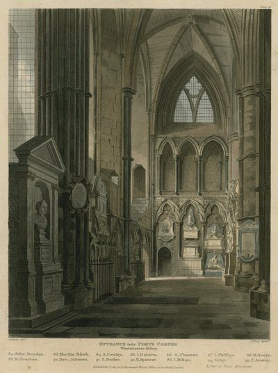 Indgang til Poets Corner, Westminster Abbey, London af Augustus Charles Pugin