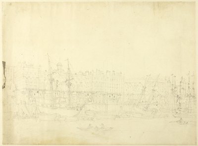 Studie til Custom House, set fra Themsen, fra Microcosm of London af Augustus Charles Pugin