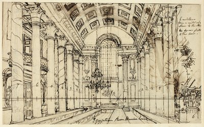 Undersøgelse for Egyptian Hall Mansion House, fra Microcosm of London af Augustus Charles Pugin