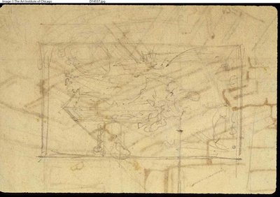 Studie til udstillingslokalet, Somerset House, fra Microcosm of London (recto); Skitse af et maleri: Madonna og barn (verso) af Augustus Charles Pugin