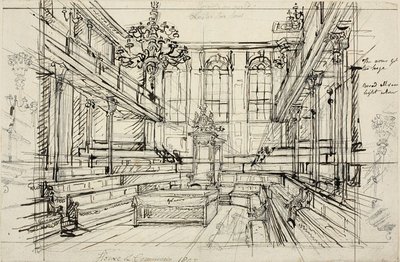 Studie for House of Commons, fra Microcosm of London af Augustus Charles Pugin