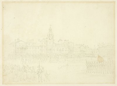 Studie for Mounting Guard, St James Park, fra Microcosm of London af Augustus Charles Pugin