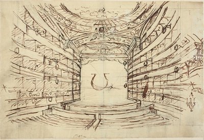 Studie for Opera House, fra Microcosm of London af Augustus Charles Pugin