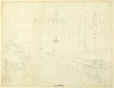 Studie til The Long Room, Custom House, fra Microcosm of London af Augustus Charles Pugin