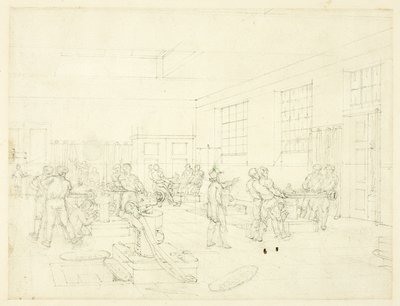 Studie til The Mint, fra Microcosm of London (recto); Skitse af gårdsplads (verso) af Augustus Charles Pugin