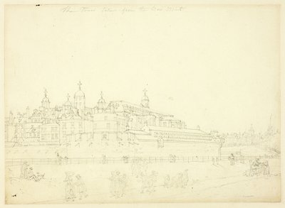 Studie til The Tower Taget fra New Mint, fra Microcosm of London af Augustus Charles Pugin