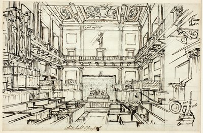 Studie for Whitehall Chapel, fra Microcosm of London af Augustus Charles Pugin
