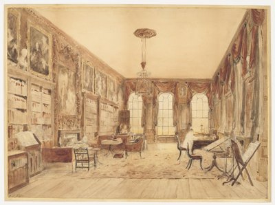 Det indre af biblioteket i Cassiobury af Augustus Charles Pugin