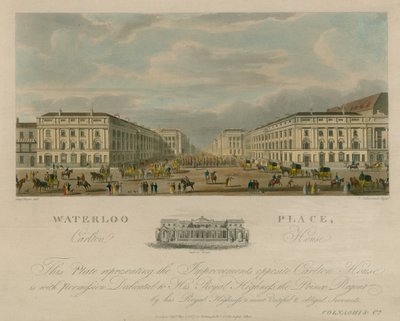Waterloo Place, Carlton House, London af Augustus Charles Pugin