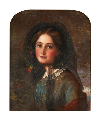 Lace Bonnet (olie om bord) af Augustus Leopold (manner of) Egg