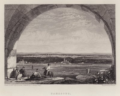 Damaskus (farve litho) af Augustus Wall (after) Callcott