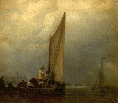 En flodscene med pramme, ca. 1825 af Augustus Wall Callcott