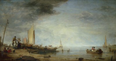 Dutch Market Boats, Rotterdam (olie på lærred) af Augustus Wall Callcott
