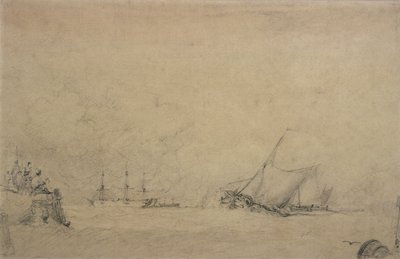 Lugger laver for munden af en havn (tegning) af Augustus Wall Callcott