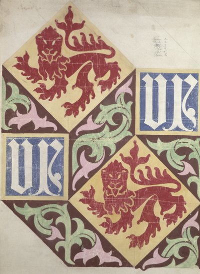 Gulvdesign til Houses of Parliament (gouache og blyant på papir) af Augustus Welby Northmore Pugin